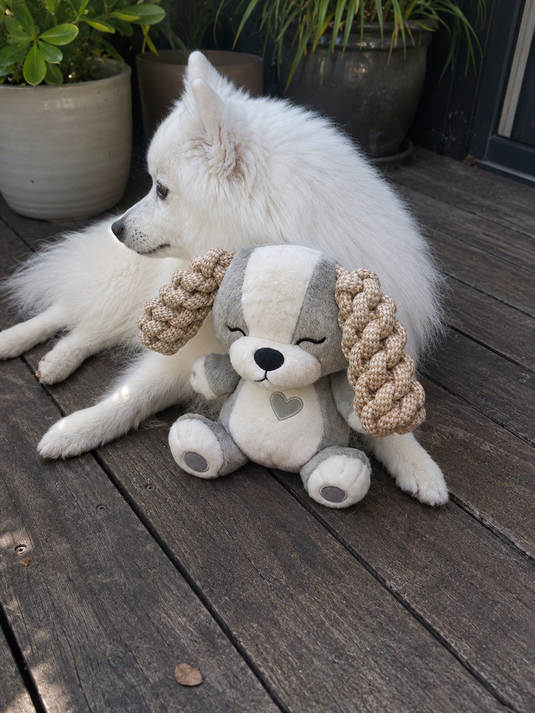 Hug Me Dogs Rope Dog Toy Grey Heart